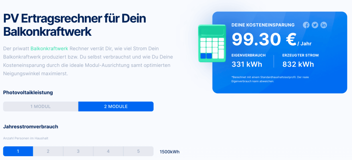 Balkonkraftwerk Rechner von Priwatt