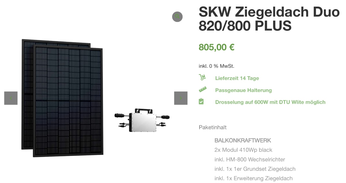 Produktbild und Beschreibung des Greensolar SKW Ziegeldach Duo