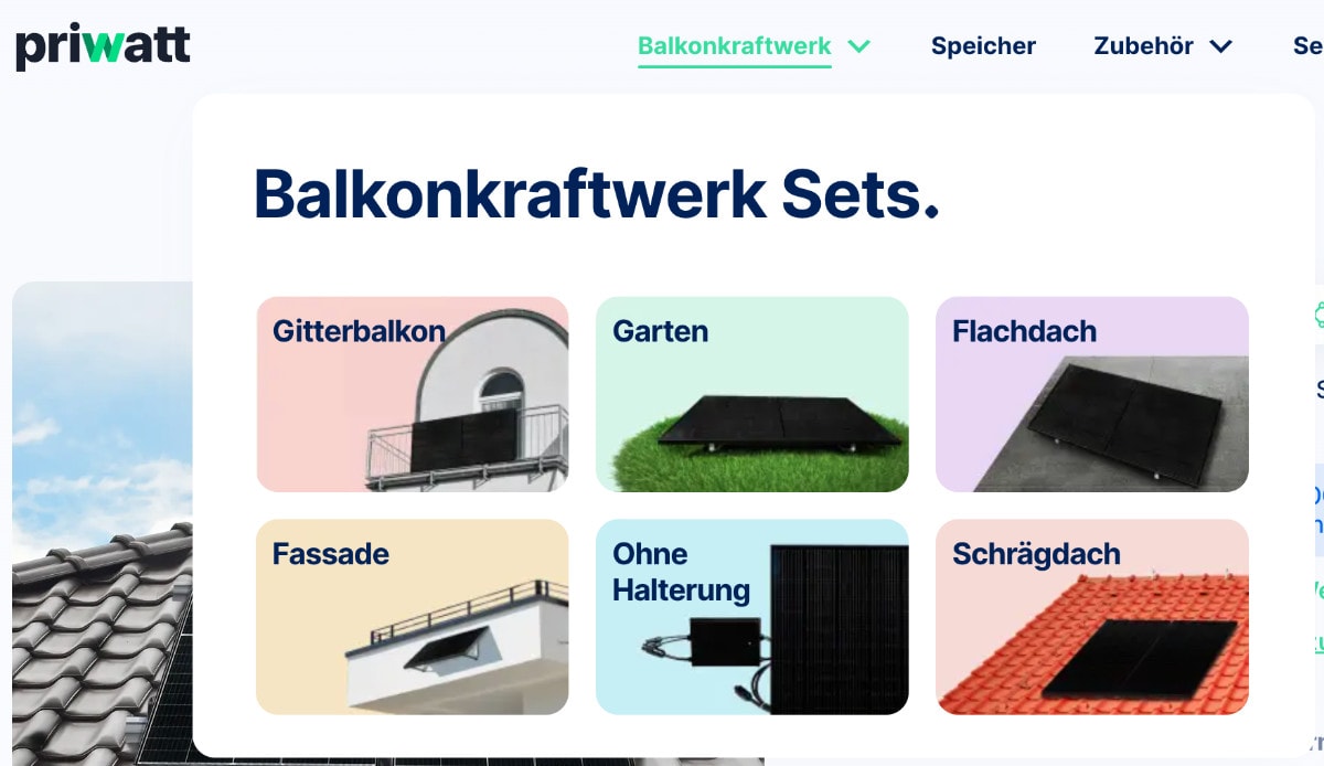 Priwatt Website Menü Balkonkraftwerke