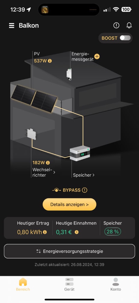 Screenshot des Dashboards in der Sunlit Solar App