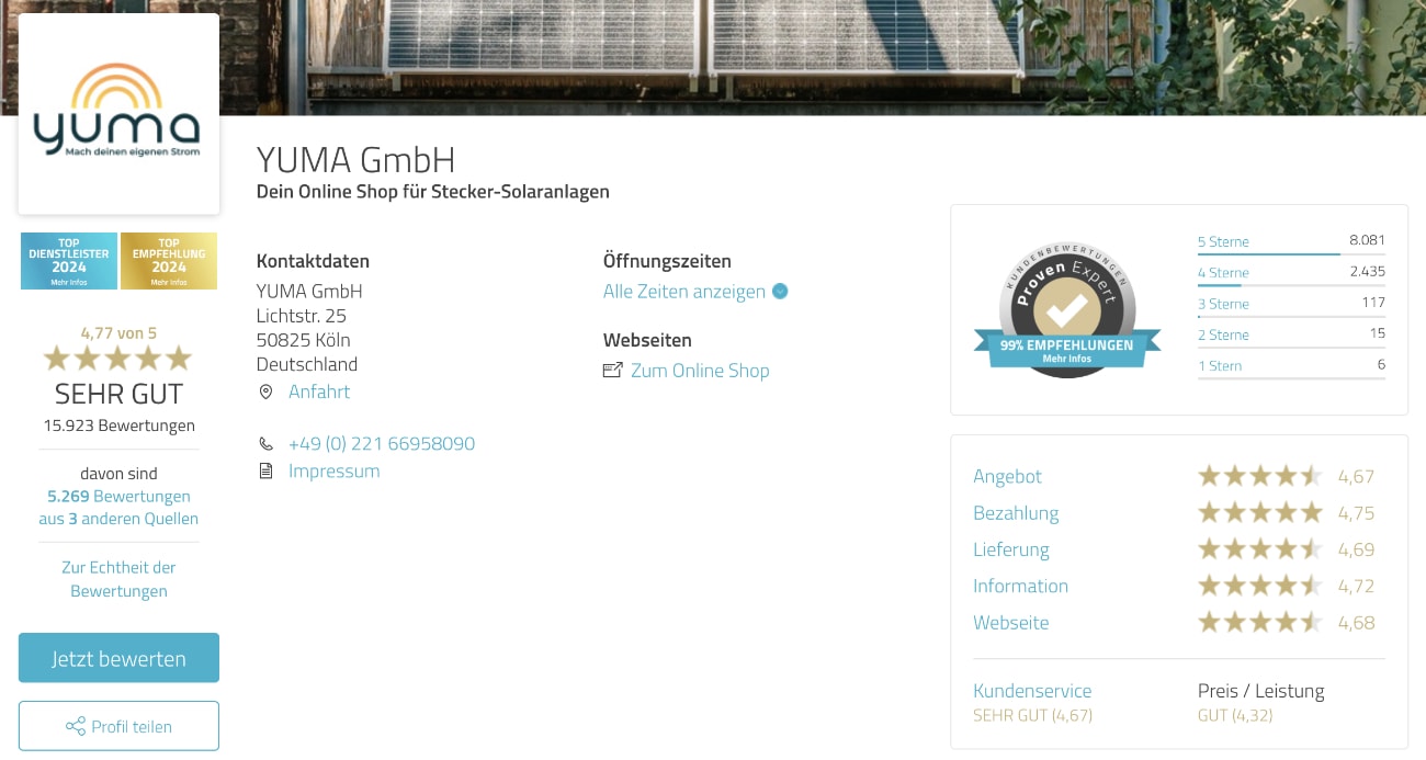 Bewertungen der Yuma GmbH auf Proven Expert