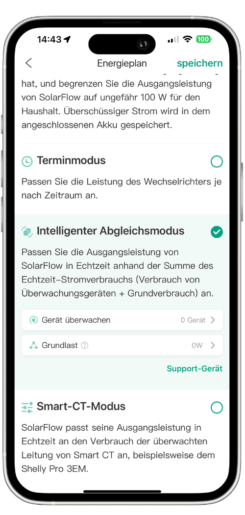 Zendure App intelligenter Abgleichsmodus
